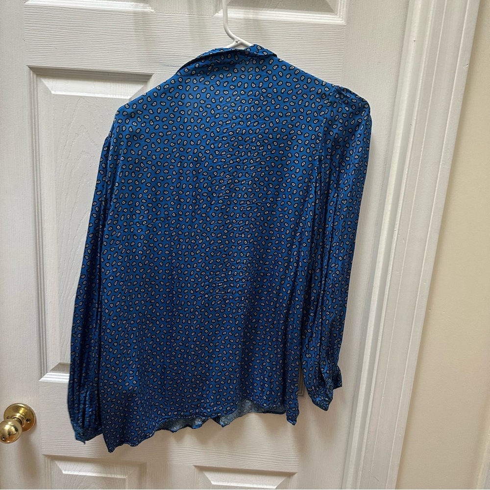 Maje Blue Patterned Ruffle Blouse Paisley-Print Ruffled Shirt m medium - Picture 8 of 10